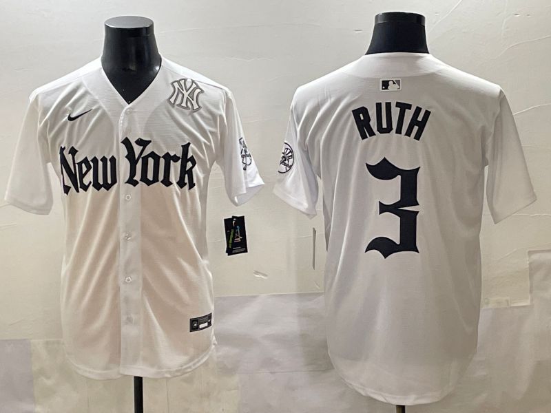 Men 2025 New York Yankees #3 Ruth White Five generations Joint Name Nike MLB Jersey style 38->new york yankees->MLB Jersey